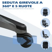 Poltrona da Ufficio Ergonomica con Poggiatesta, Altezza Regolabile e Dondolo, Sedia Girevole con Ruote, 68x76x117-125cm, Nero
