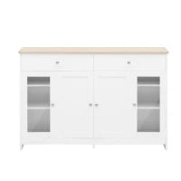 Credenza Moderna con Superficie in Legno, con 4 Ante e 2 Cassetti e Anta in Vetro, per Soggiorno e Sala da Pranzo, Bianco