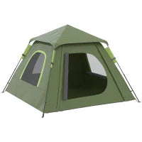 Tenda da Campeggio 2 Posti con Veranda, Finestre e Porta con Cerniera, 210x210x150 cm, Verde