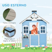 Casa per Bimbi 3-7 Anni con Staccionata, Portavasi, Porta e Finestre, in Legno di Abete, 151x112.5x142 cm, Blu