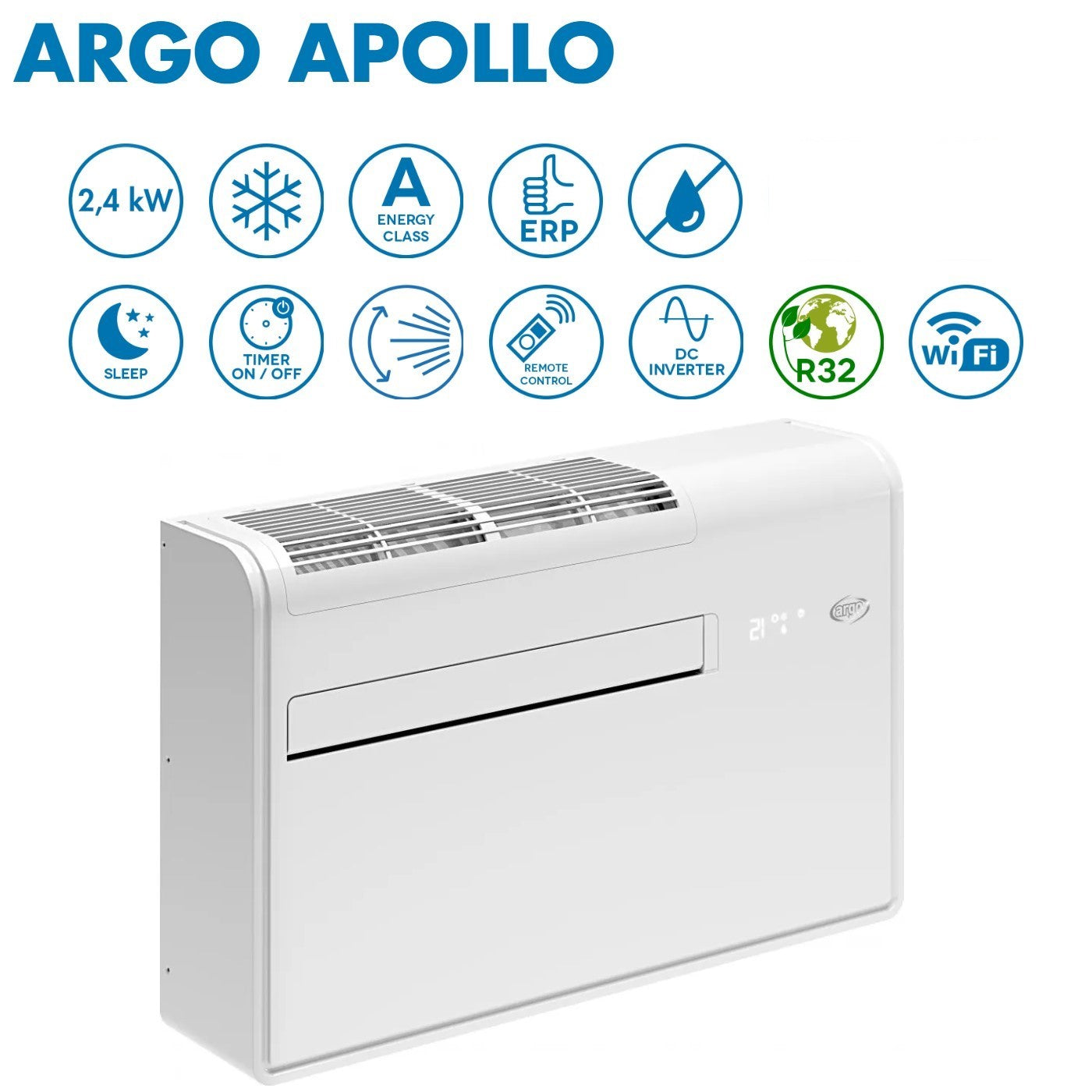 Climatizzatore Condizionatore senza unità esterna Argo Inverter APOLLO 10SC Solo Freddo da 2,04 kW R-32 Wi-Fi Integrato Classe A
