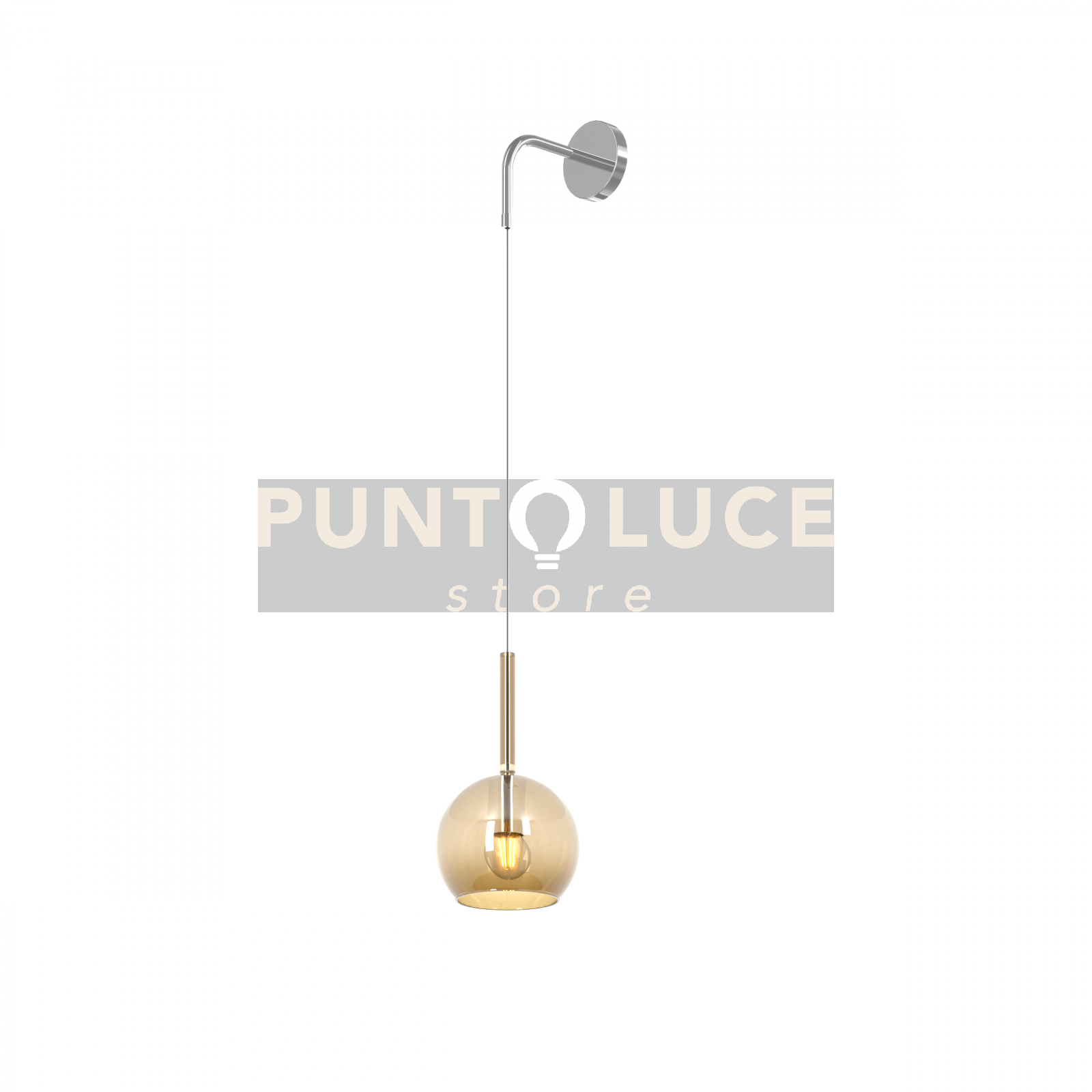 APPLIQUE CROMO 1 LUCE PICCOLA VETRO AMBRA 1155CR-A-AM