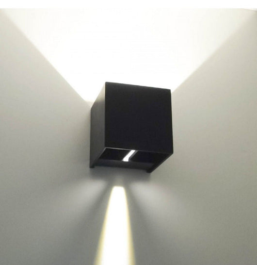 APPLIQUE CUBO LED 6W FARO FARETTO LAMPADA DA PARETE MURO DOPPIA LUCE Nero,Luce Calda 3000K