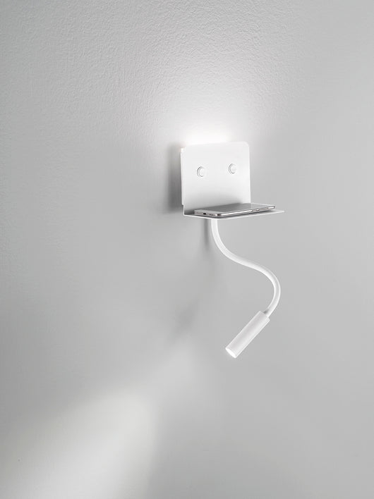 LEVEL Applique LED 3000K in metallo verniciato bianco diffusore satinato braccio flessibile