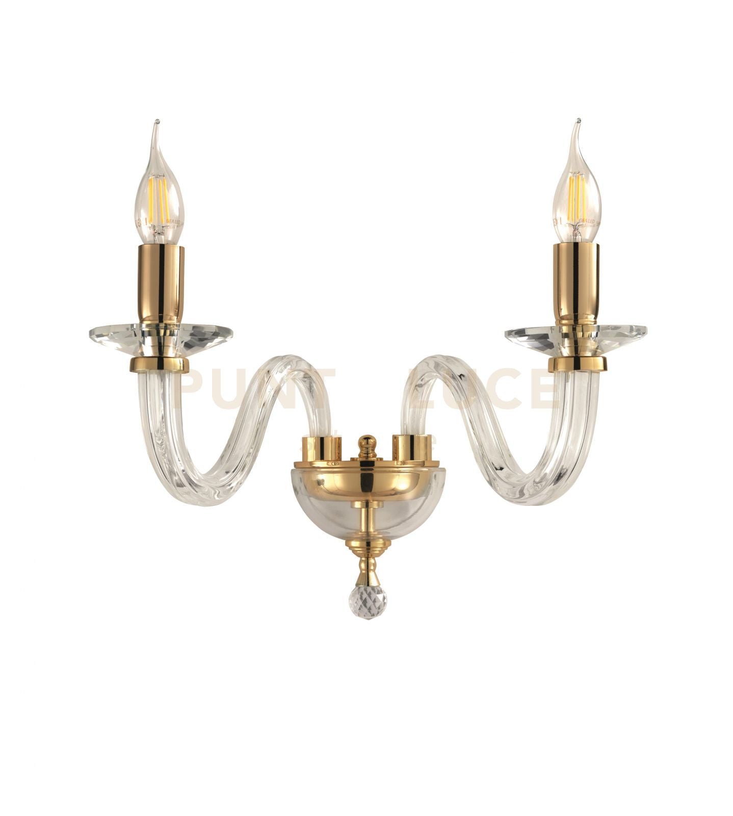 APPLIQUE RAVEL 2 LUCI CRISTALLO E ORO ATTACCO E14 L.37CM