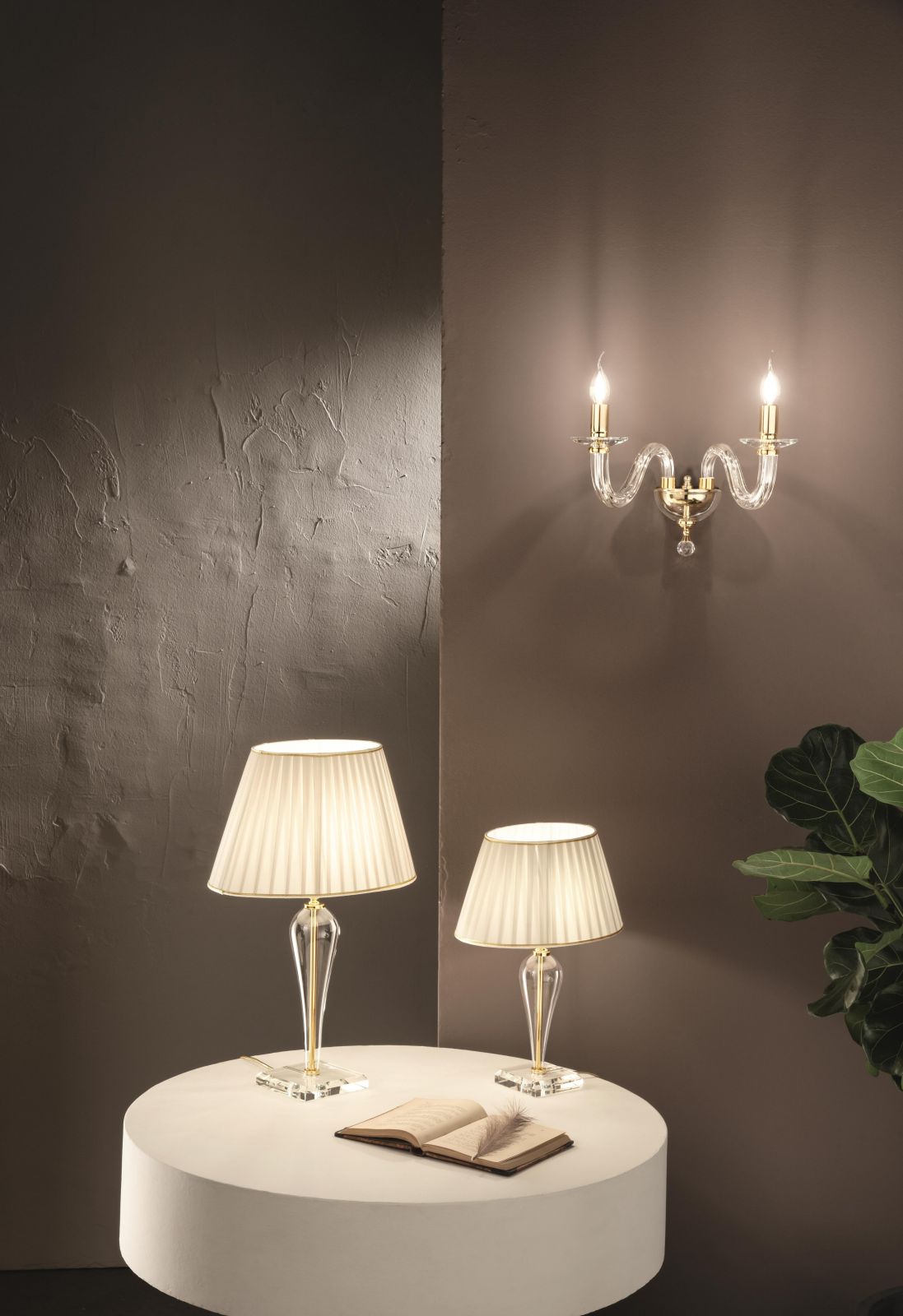 APPLIQUE RAVEL 2 LUCI CRISTALLO E ORO ATTACCO E14 L.37CM