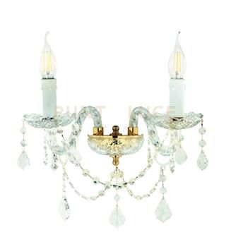 APPLIQUE OPERA 2 LUCI CRISTALLO E ORO ATTACCO E14 L.37CM