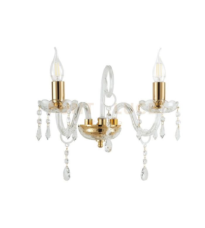 MARIA TERESA APPLIQUE MT/2 L6 PASTORSLE 2 LUCI CRISTALLO E ORO ATTACCO E14 L.32CM