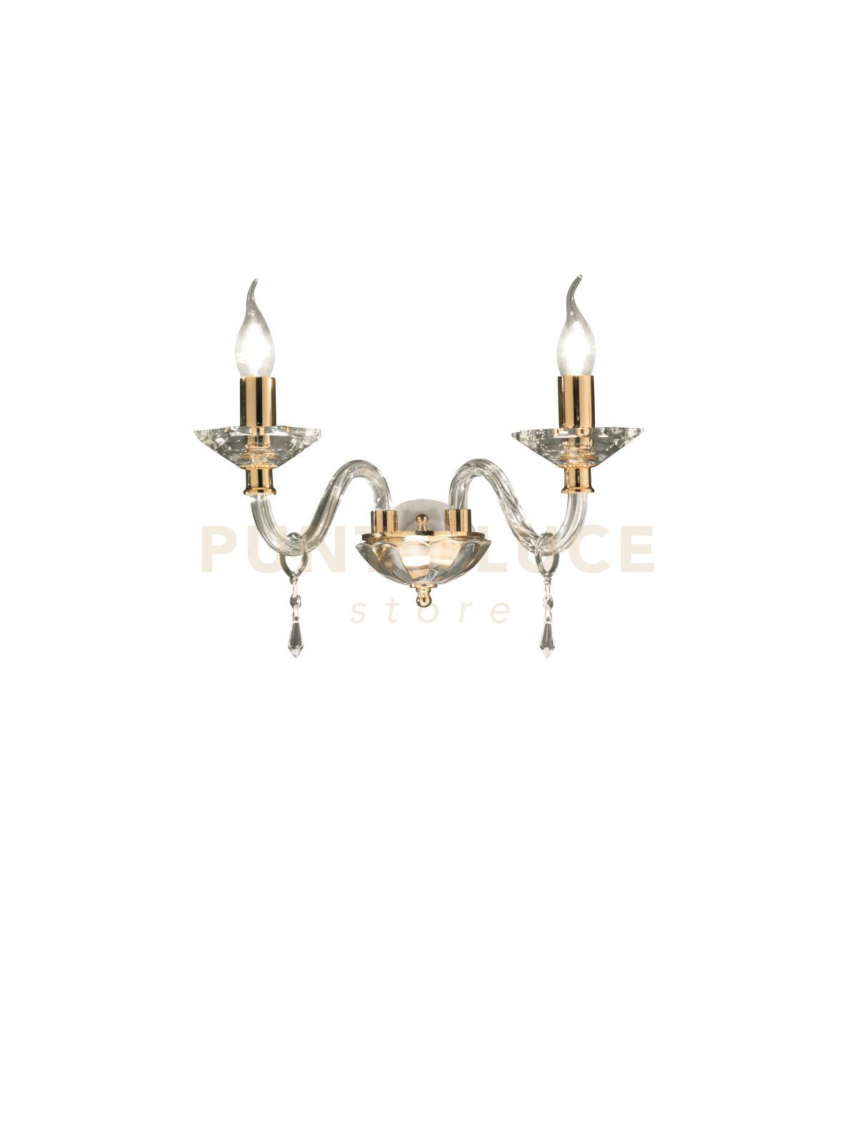 APPLIQUE FIAMMA/2 CRISTALLO E ORO 2 LUCI ATTACCO E14 L.38CM