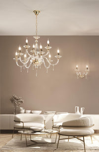 APPLIQUE FIAMMA/2 CRISTALLO E ORO 2 LUCI ATTACCO E14 L.38CM