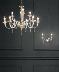 APPLIQUE FIAMMA/2 CRISTALLO E ORO 2 LUCI ATTACCO E14 L.38CM