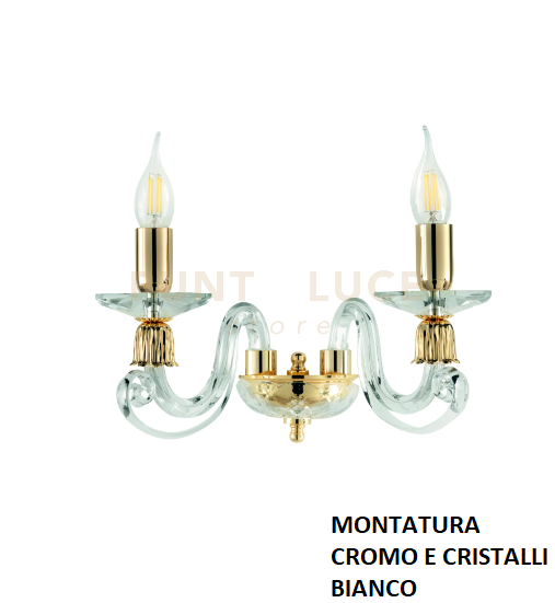 APPLIQUE 1306 2 LUCI BIANCO E CROMO ATTACCO E14 L.36CM