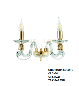 APPLIQUE 1306 2 LUCI TRASPARENTE E CROMO ATTACCO E14 L.36CM