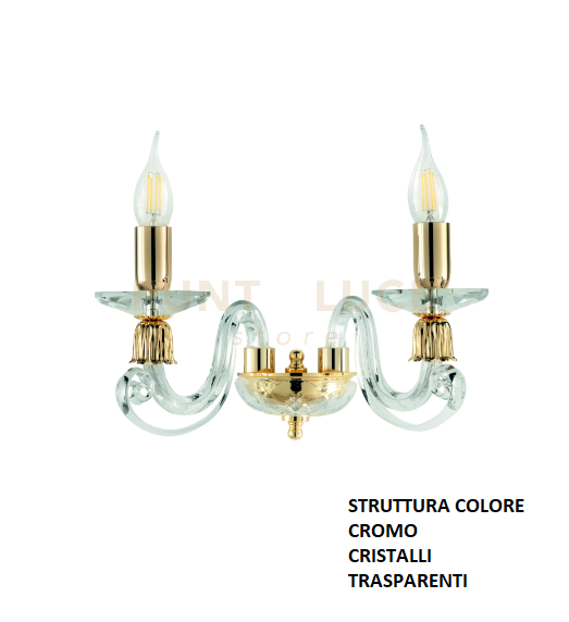 APPLIQUE 1306 2 LUCI TRASPARENTE E CROMO ATTACCO E14 L.36CM