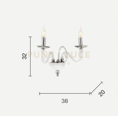 APPLIQUE DEBUSSY 2 LUCI BIANCO SATINATO CROMO ATTACCO E14 L.38CM