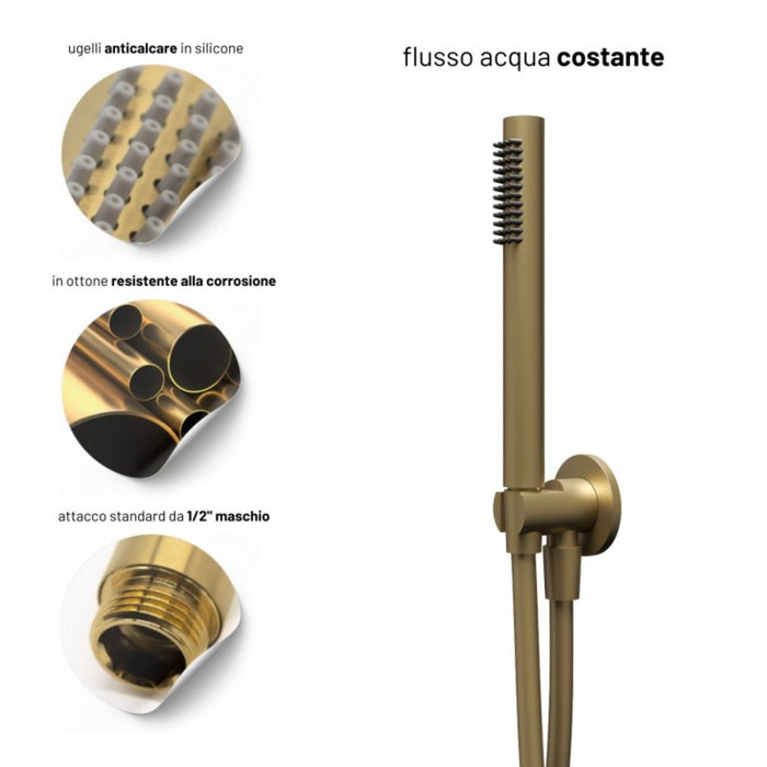 Set per doccia soffione tondo in acciaio inox 250 millimetri finitura oro *** finitura- oro matt satinato, confezione 1