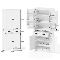Armadio contenitore moderno con 4 ante e 1 cassetto, 6 ripiani portaoggetti e 4 ripiani regolabili, adatto per cucina, sala da pranzo e soggiorno, 80x40x182 cm, Bianco