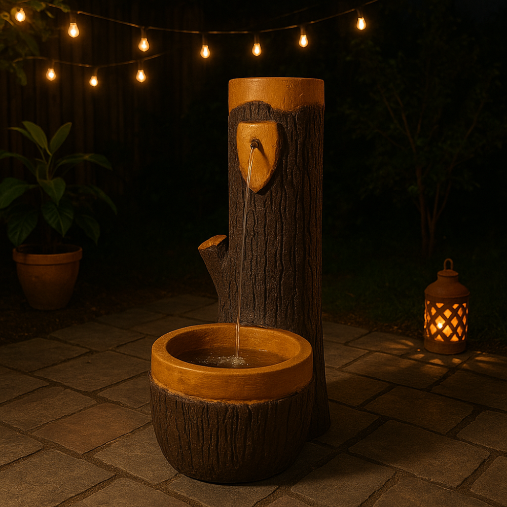 Fontana finto legno grande h120 x l45 x p70 cm esterni cemento effetto naturale