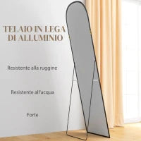 Specchio da Terra e Parete Moderno in Lega di Alluminio con Supporto Pieghevole, 50x170 cm, Nero
