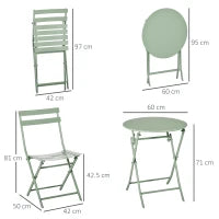 Set da Giardino 3 Pezzi Pieghevoli in Acciaio, 2 Sedie 42x50x81 cm e Tavolino Ø60x71 cm, Verde
