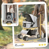 Passeggino per Cani Pieghevole in Tessuto con Cestino e Portabicchieri, 75x45x97cm - Grigio