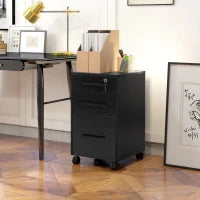 Cassettiera Portadocumenti da Ufficio Schedario con 3 Cassetti e Serratura, in Legno, Nero, 39.2 x 40 x 65.4cm