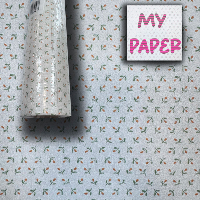 SUPER STOCK  al mq  - Rotolo da 5,2mq (10x0,52mt) di Carta da Parati vinilica Top Quality lavabile FIORELLINI ARANCIO