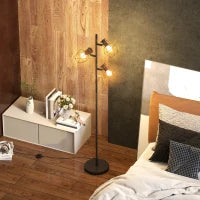 Lampada da Terra 40W con 3 Luci Regolabili e Interruttore a Manopola, in Metallo, 41x28x169 cm, Nero