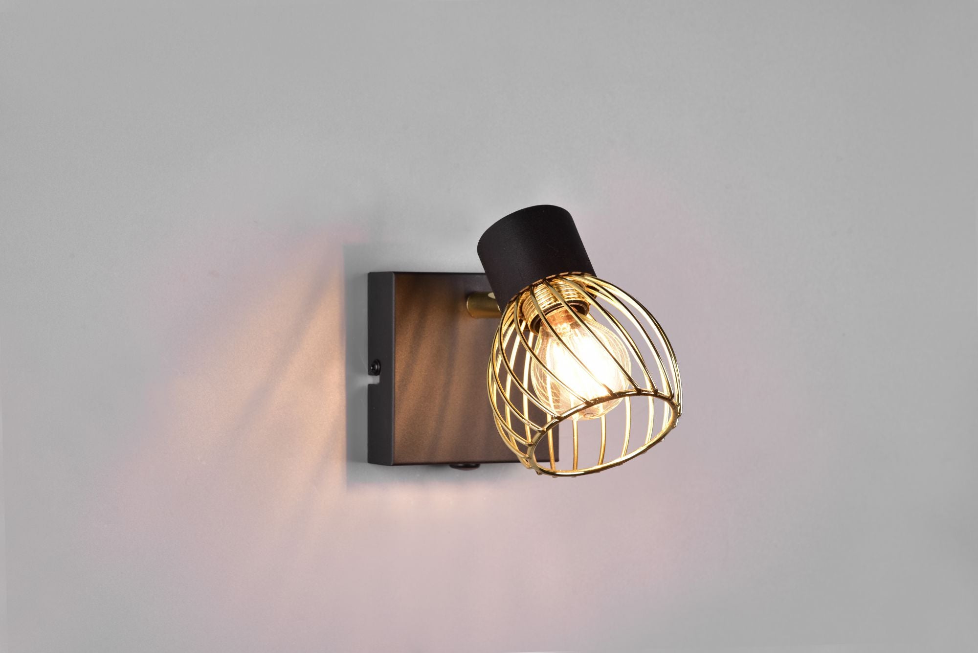 ARDON FARETTO SINGOLO METALLO NERO CON GABBIA ORO H.16CM 1 LUCE ATTACCO E14