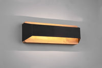 ARINO APPLIQUE LED 13,5W 1500lm, 3000K BI-EMISSIONE LEGNO NATURALE CON FASCIA NERA DIMMERABILE CON INTERRUTTORE L. 35,2CM