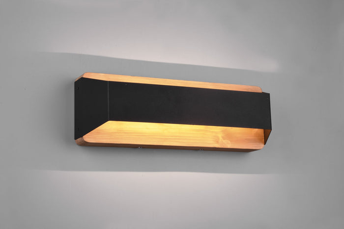 ARINO APPLIQUE LED 13,5W 1500lm, 3000K BI-EMISSIONE LEGNO NATURALE CON FASCIA NERA DIMMERABILE CON INTERRUTTORE L. 35,2CM