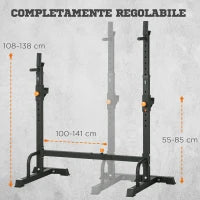 Porta Bilanciere Regolabile con Supporti per Dip Station e Push Up, 111-151x69x120-150 cm, Nero