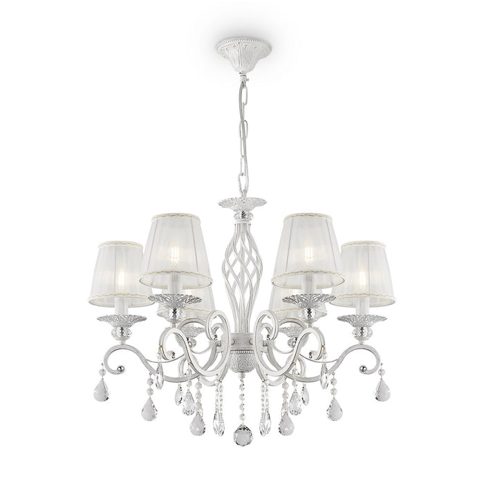 Lampadario Shabby Chic Grace Metallo Bianco 6 Luci Diffusori Pvc Bianco