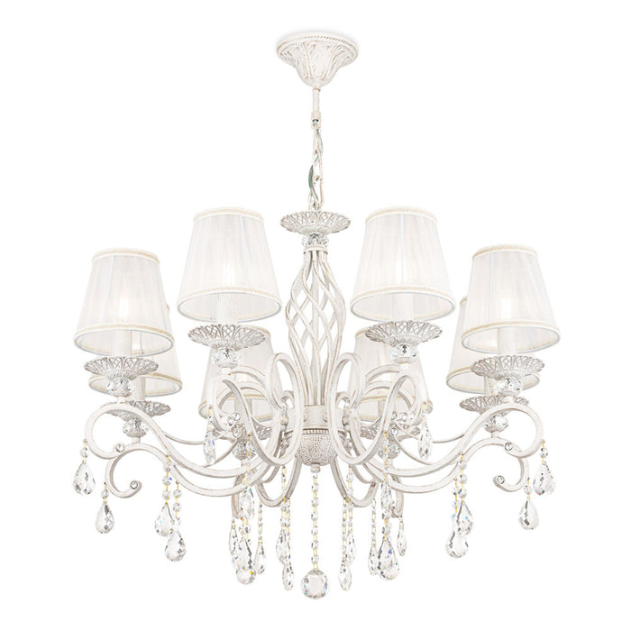 Lampadario Shabby Chic Grace Metallo Bianco 8 Luci Diffusori Bianchi