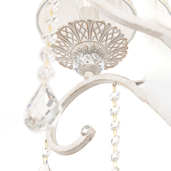 Lampadario Shabby Chic Grace Metallo Bianco 8 Luci Diffusori Bianchi