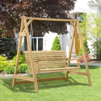 Dondolo Da Giardino 2 Posti, 1.8L x 1.2P x 1.85H m, Supporti Bicchieri, Legno Naturale