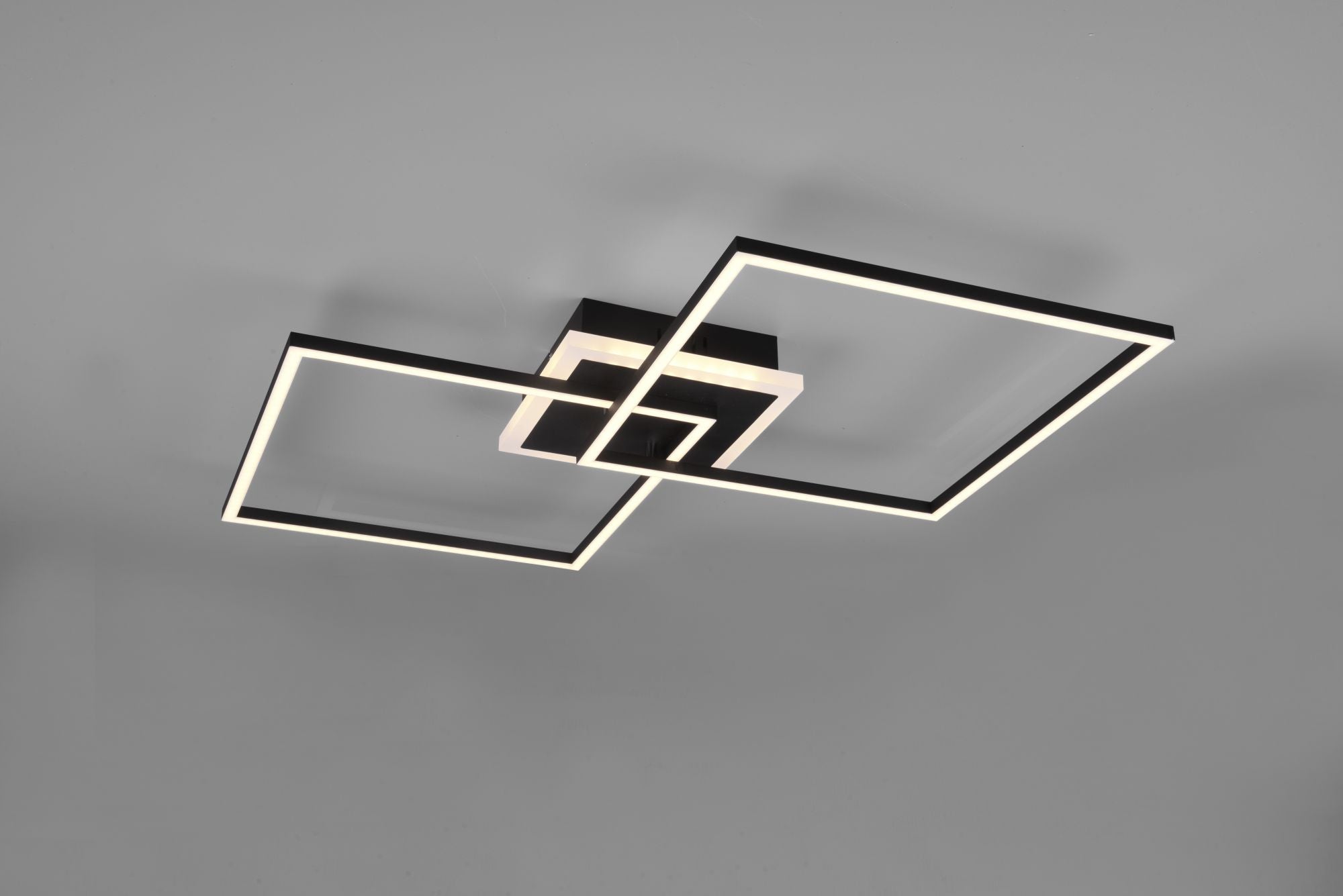 ARRIBO PLAFONIERA LED 35,5W  3850lm, 3000K  DOPPIO QUADRATO NERO OPACO CON TELECOMANDO MULTIFUNZIONE ANCHE RGB L.61CM