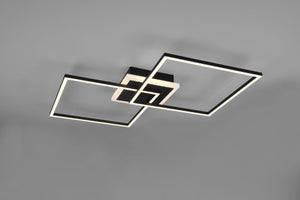 ARRIBO PLAFONIERA LED 35,5W  3850lm, 3000K  DOPPIO QUADRATO NERO OPACO CON TELECOMANDO MULTIFUNZIONE ANCHE RGB L.61CM