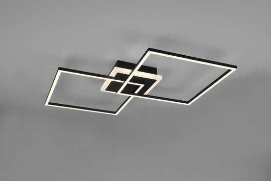 ARRIBO PLAFONIERA LED 35,5W  3850lm, 3000K  DOPPIO QUADRATO NERO OPACO CON TELECOMANDO MULTIFUNZIONE ANCHE RGB L.61CM