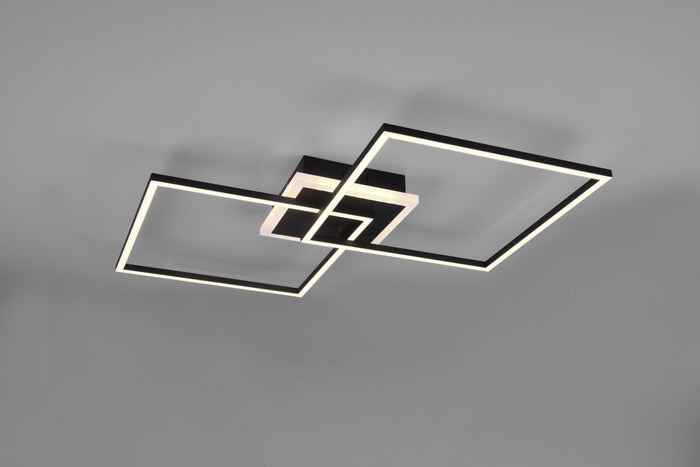 ARRIBO PLAFONIERA LED 35,5W  3850lm, 3000K  DOPPIO QUADRATO NERO OPACO CON TELECOMANDO MULTIFUNZIONE ANCHE RGB L.61CM