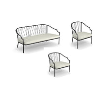 Set Como Divano+2 Poltrone Nero C/Cuscini Grigi