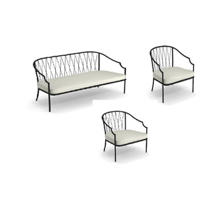 Set Como Divano+2 Poltrone Nero C/Cuscini Grigi