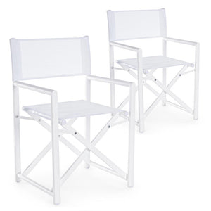 Set Da 2 Pz, Sedia Regista All.+Textilene Bianca per soggriono, arredo bar ed esterni