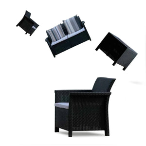 Set Holiday Divano 2P+2 Poltrone C/Tavolino Nero