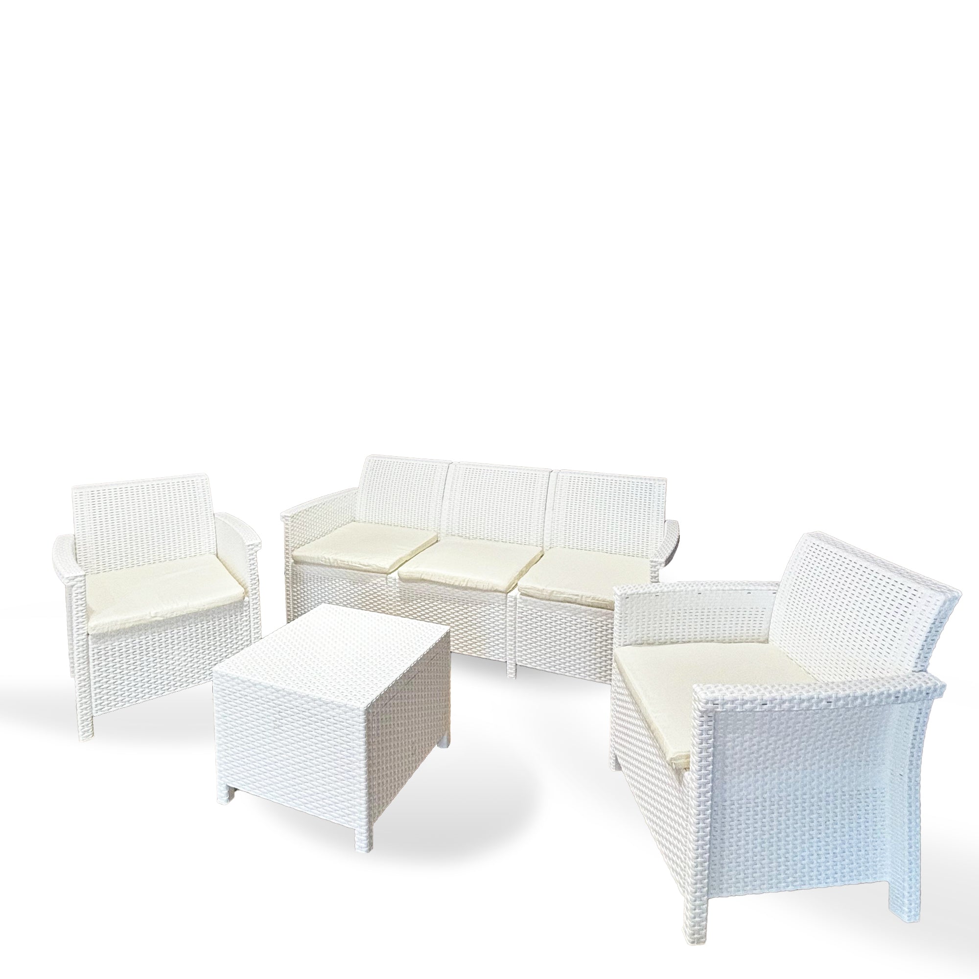 Set Holiday Divano 3P+2 Poltrone C/Tavolino Bianco