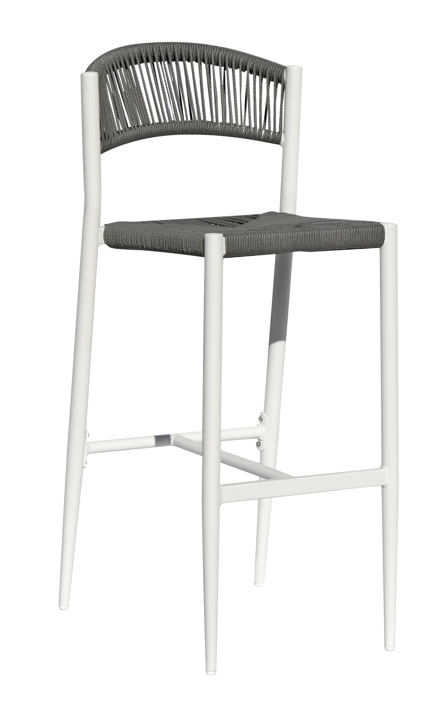 Sgabello Rimini Alluminio Bianco E Corda Grigia per soggriono, arredo bar ed esterni