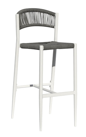 Sgabello Rimini Alluminio Bianco E Corda Grigia per soggriono, arredo bar ed esterni