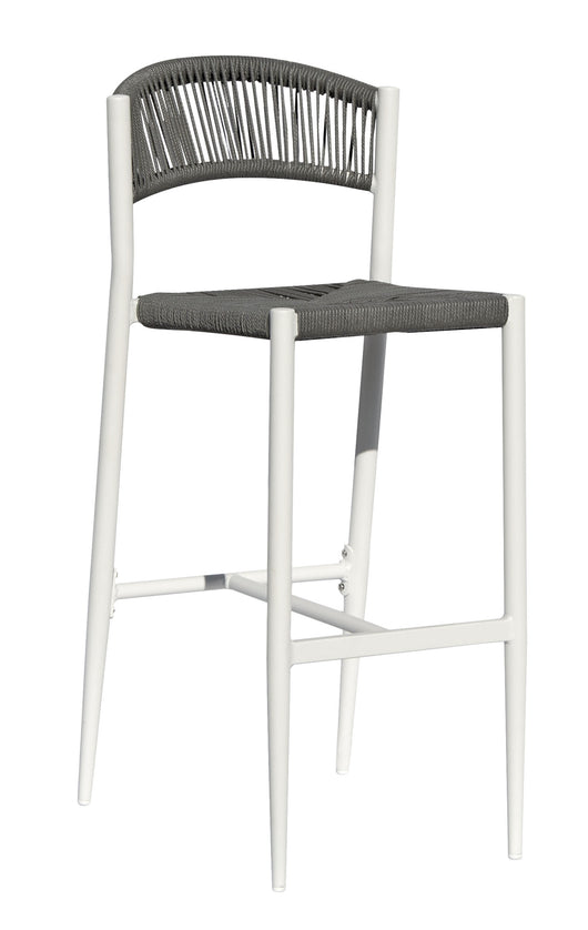 Sgabello Rimini Alluminio Bianco E Corda Grigia per soggriono, arredo bar ed esterni