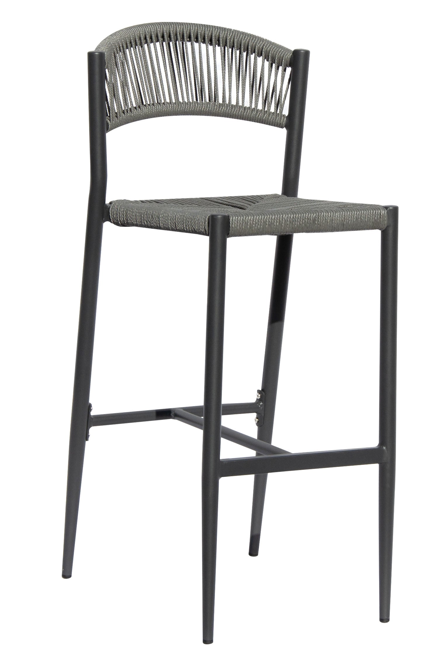 Sgabello Rimini Alluminio Grigio E Corda Grigia per soggriono, arredo bar ed esterni