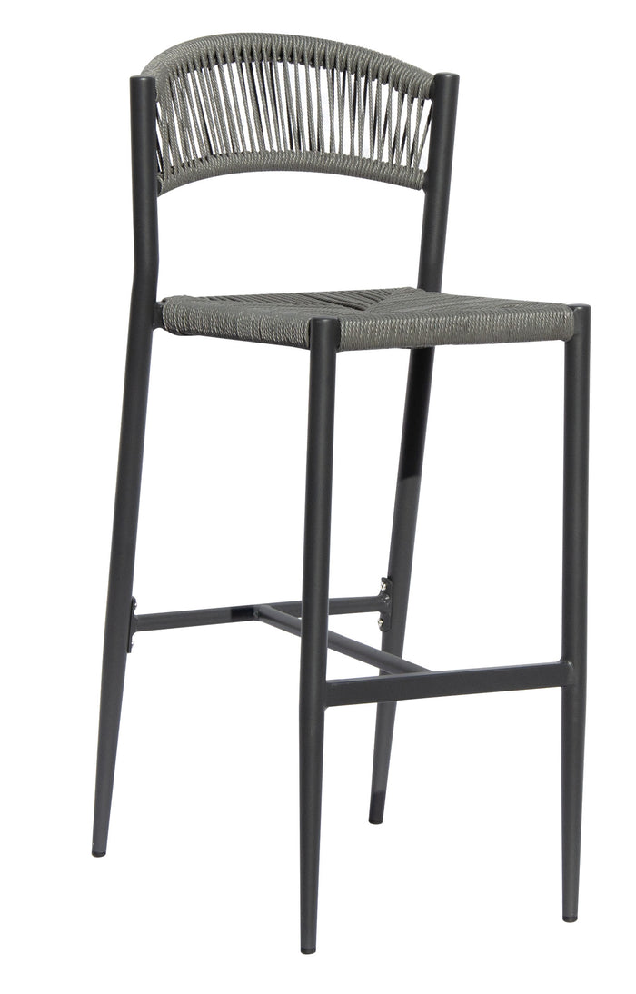Sgabello Rimini Alluminio Grigio E Corda Grigia per soggriono, arredo bar ed esterni